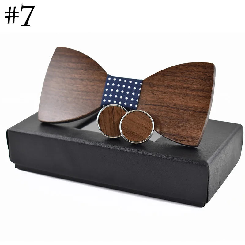 Fashion Wedding Wood Bow Tie Cufflinks Set Mens Suit Papillon Corbatas Tie Gravata Pajaritas Hombre Noeud Papillon Enfant