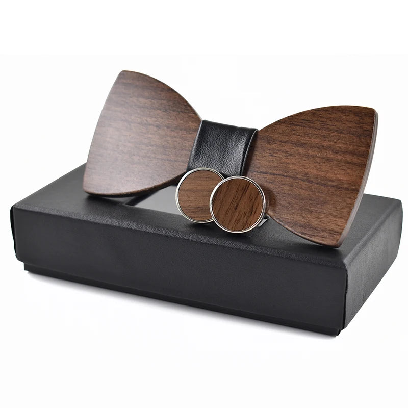 Fashion Wedding Wood Bow Tie Cufflinks Set Mens Suit Papillon Corbatas Tie Gravata Pajaritas Hombre Noeud Papillon Enfant