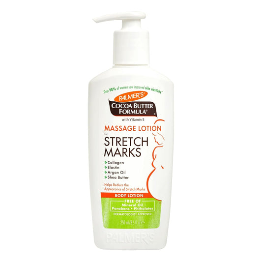 "Ultimate Stretch Mark Solution: Luxurious Cocoa Butter Massage Lotion for Pregnancy Skin Care, Enhanced with Collagen, Elastin, Argan Oil and Shea Butter - 8.5 Ounces"