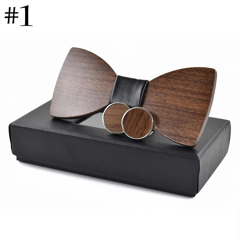 Fashion Wedding Wood Bow Tie Cufflinks Set Mens Suit Papillon Corbatas Tie Gravata Pajaritas Hombre Noeud Papillon Enfant