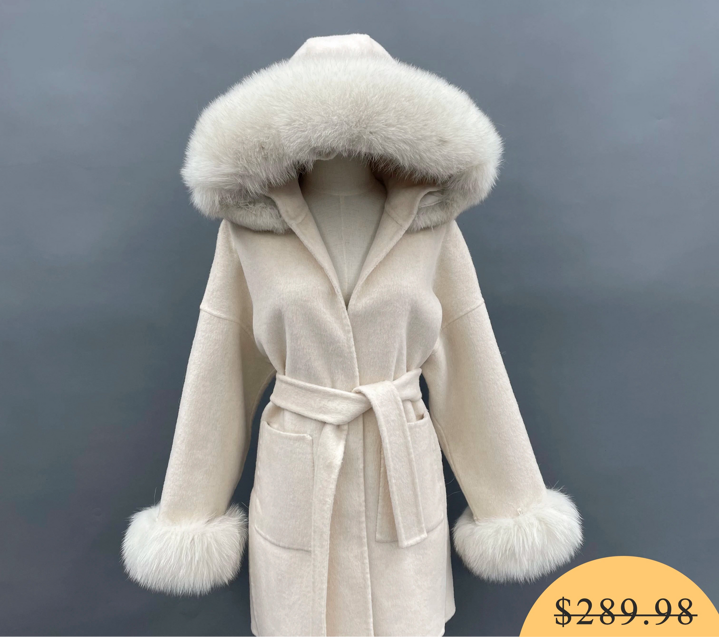 Wool Coat with Real Fox Fur