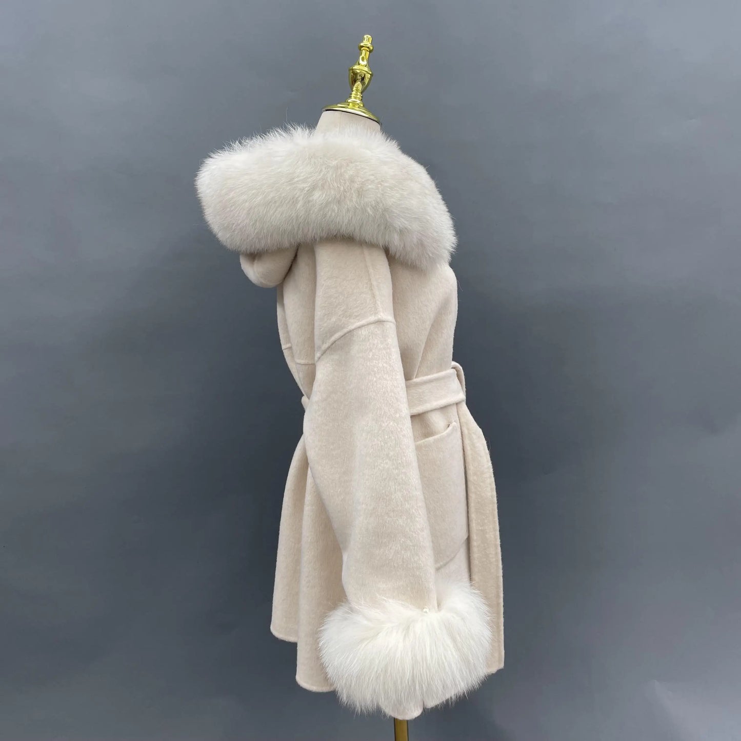 Wool Coat with Real Fox Fur