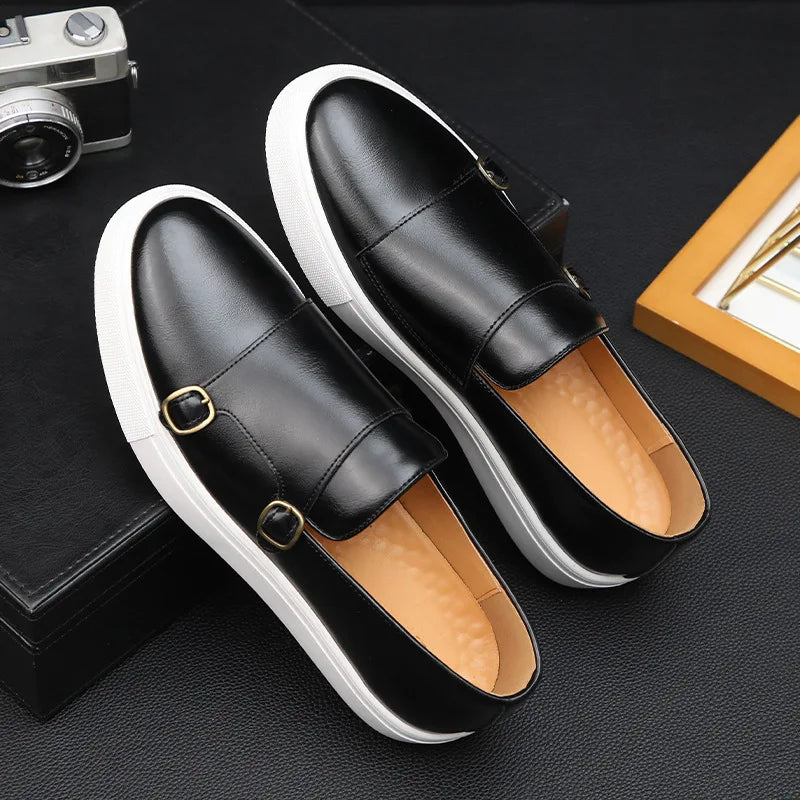 Men's Casual Leather Slip-on Outdoor Flats Monk Shoes