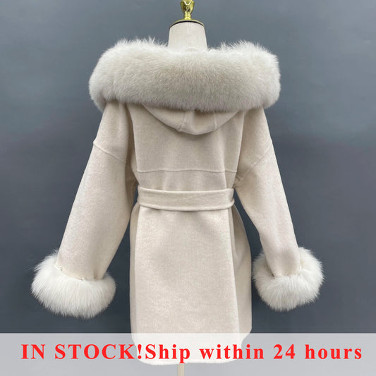 Wool Coat with Real Fox Fur