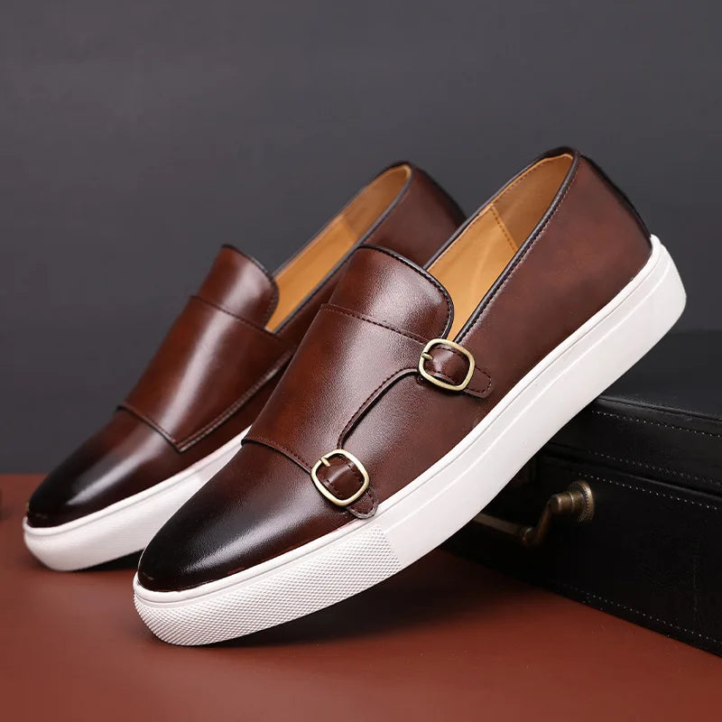 Men's Casual Leather Slip-on Outdoor Flats Monk Shoes