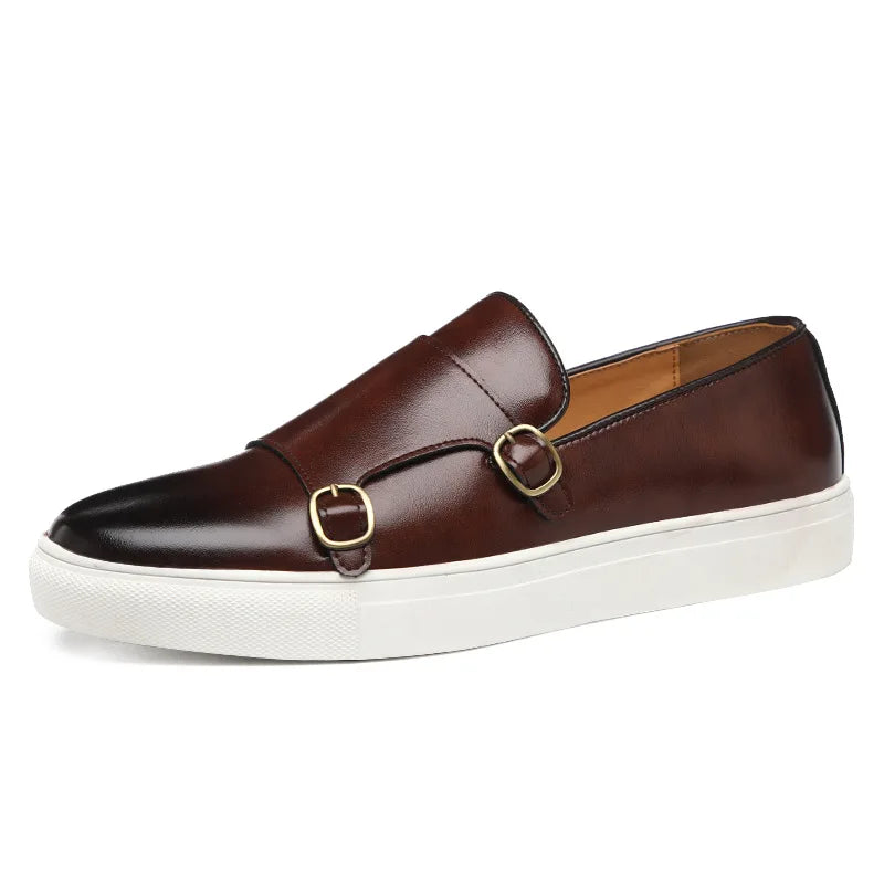 Men's Casual Leather Slip-on Outdoor Flats Monk Shoes