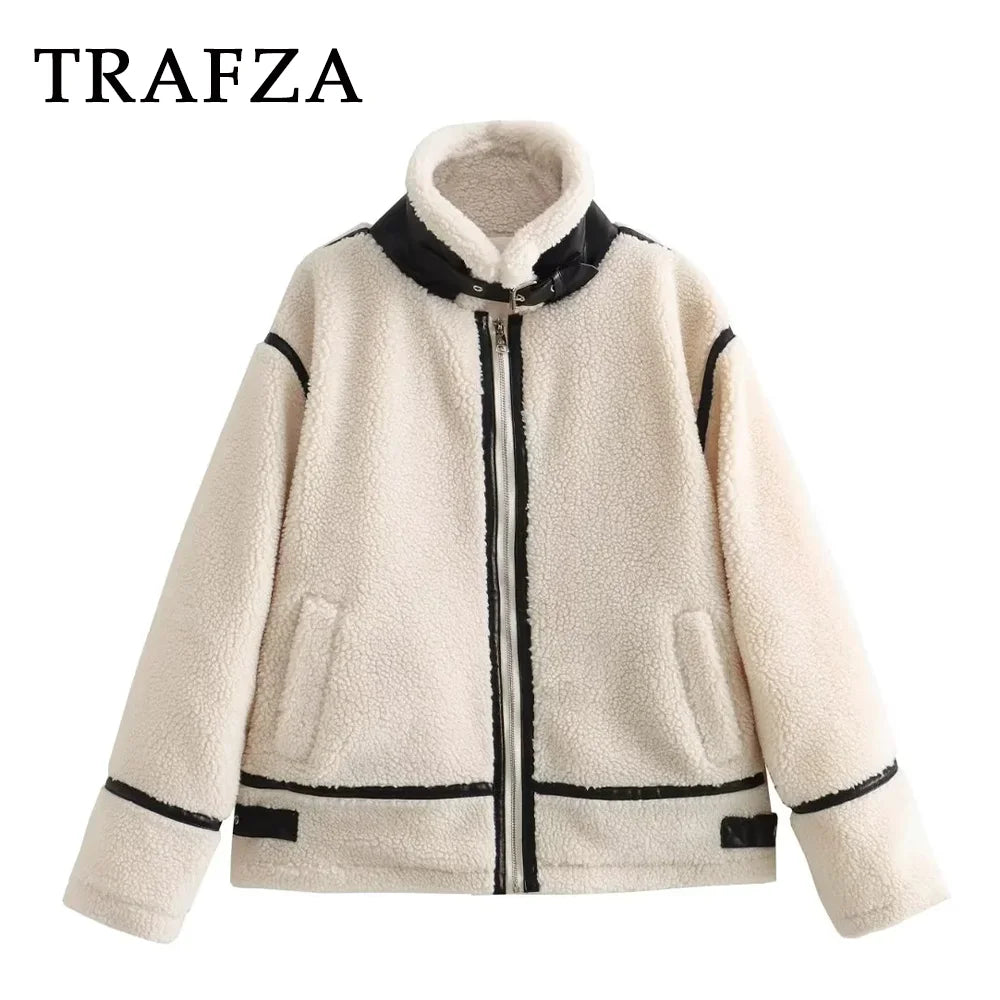 Women Autumn Winter lambswool Casual Jackets.