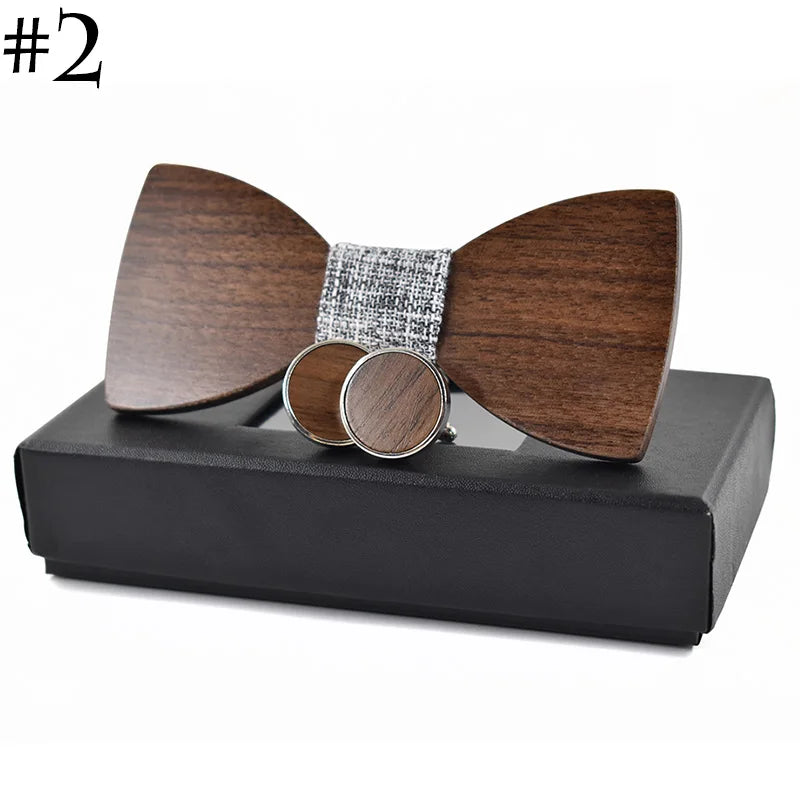 Fashion Wedding Wood Bow Tie Cufflinks Set Mens Suit Papillon Corbatas Tie Gravata Pajaritas Hombre Noeud Papillon Enfant