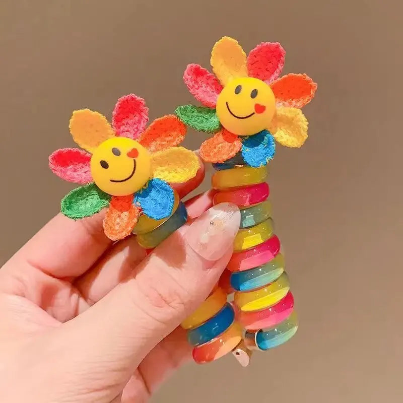 2Pcs Girls Elastic Rubber Bands Children Telephone Wire Hair Ties Spiral Coil Hairbands Hair Rope Ponytail Hair Accessories