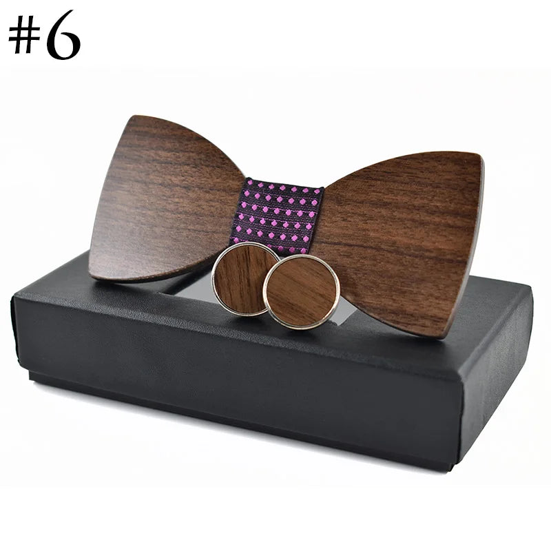 Fashion Wedding Wood Bow Tie Cufflinks Set Mens Suit Papillon Corbatas Tie Gravata Pajaritas Hombre Noeud Papillon Enfant