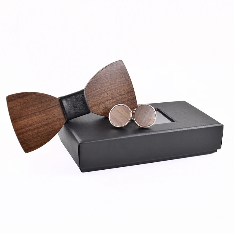 Fashion Wedding Wood Bow Tie Cufflinks Set Mens Suit Papillon Corbatas Tie Gravata Pajaritas Hombre Noeud Papillon Enfant